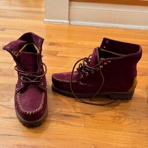 Sebago Burgundy Suede Moc Toe Lace-Up Boots